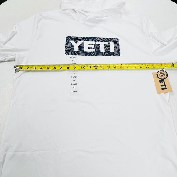 YETI Men’s White Navy Blue Wave Logo Badge Hoodie Long-Sleeve Sunshirt XL NWT - Picture 4 of 6